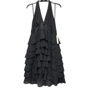Amanda Smith Tiered Ruffle Halter‎ Midi Dress 10P Petite Backless Cocktail $100